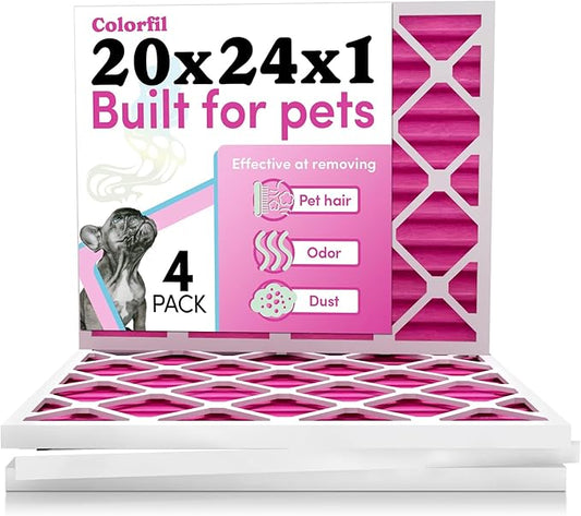 Colorfil 20x24x1 Air Filter (4-Pack) | Made in the USA | Color Changing | Remove Cat and Dog Odor | MERV 8 for Pet Hair Dander and Dust | 19.5"x23.5"x0.75" Exact Size-PawvioPets