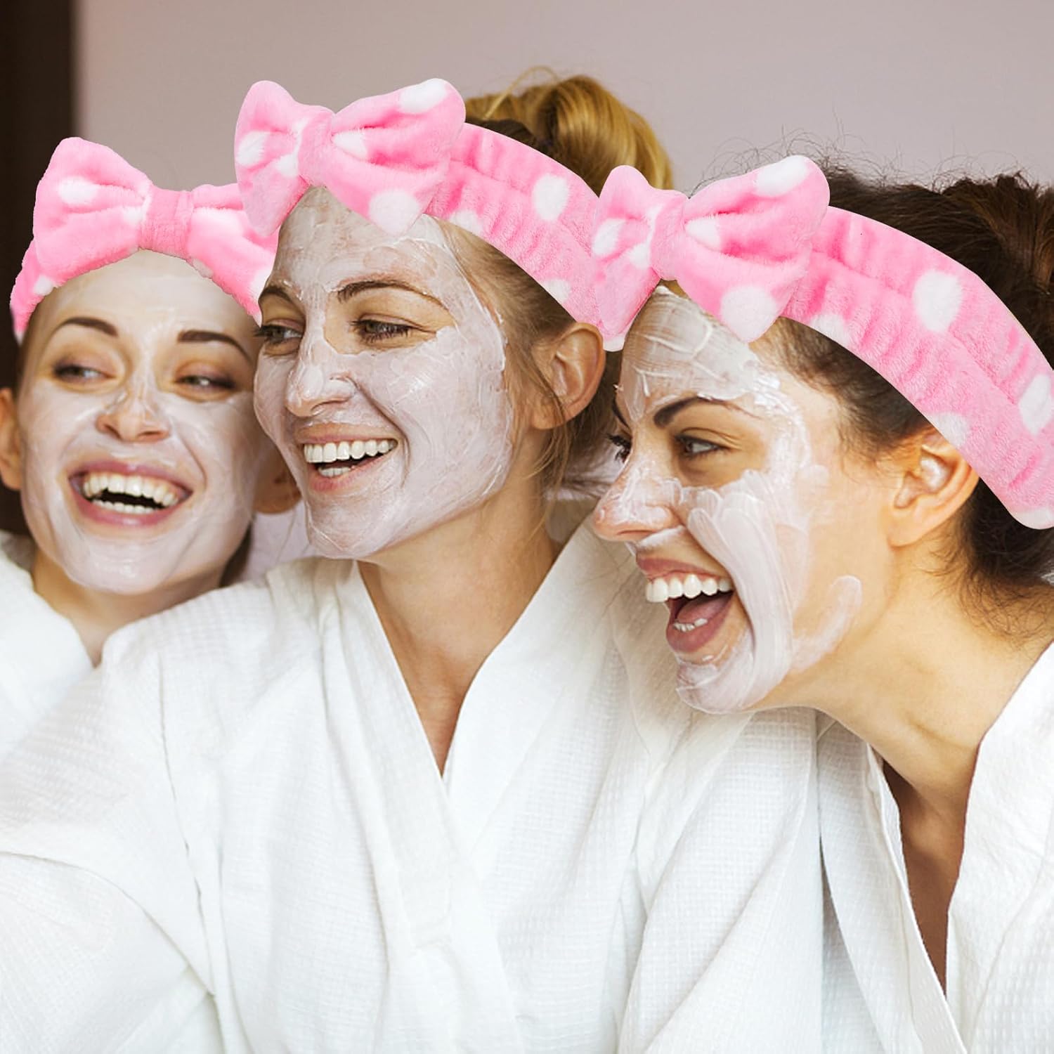 Semato 8 Pcs Pink Spa Headband with Dot Bachelorette Party Favor Set Skincare Headband for Women Gifts Party Supplies (pink dot)