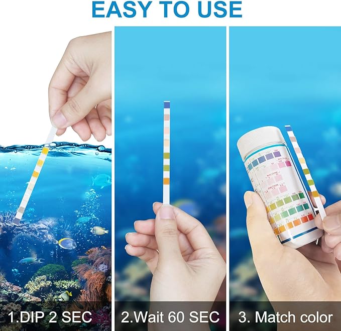 Aquarium Test Strips for Freshwater Fish: 7 in 1 Fish Tank Water Testing Kit for Aquarium Pond - Accurate Testing Nitrate Nitrite Hardness Free Chlorine pH Carbonate Total Alkalinity-100 Strips-PawvioPets