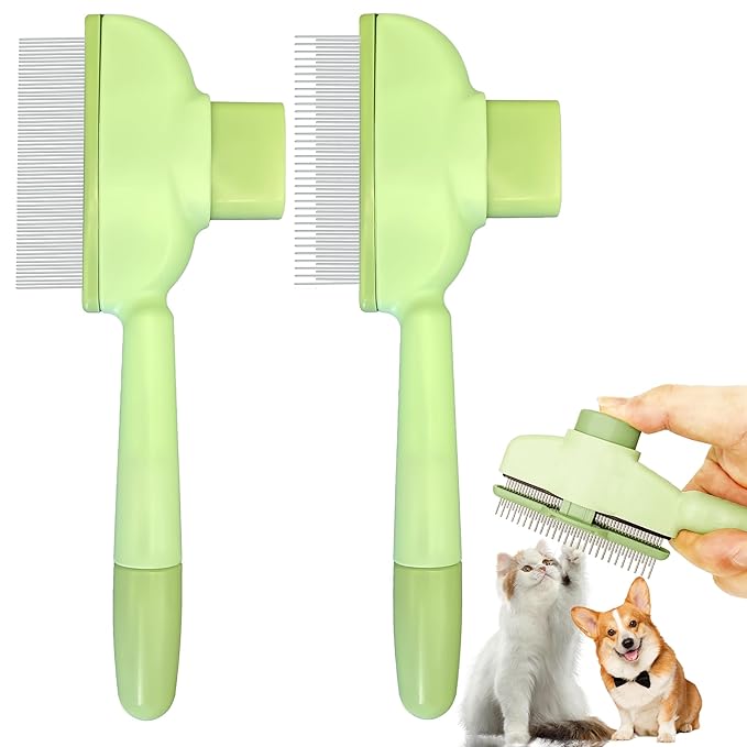 Flea Comb for Dogs and Cats with Release Button Fine Tooth Dog Comb for Grooming Massaging and Cleaning Remove Fleas Eggs Pet Hair Removal for Short and Long Hair 2 Pack-PawvioPets