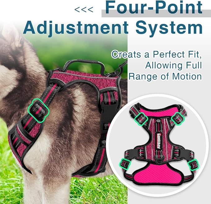 BARKBAY Dog Harness No Pull with ID Tag Pocket - Heavy Duty, Reflective, Easy Control for Large Dogs(Pink/Black,XL)-PawvioPets