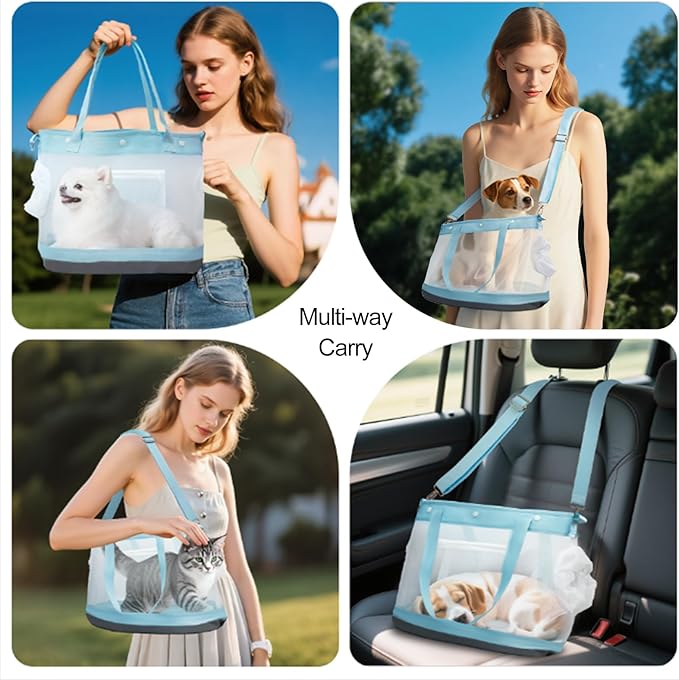 Dog Purse Carrier for Small Dogs Cat Kitty Puppy Rabbit Bunny Dog Cat Bag Carrier for Animals up to 22lbs Soft Sided Collapsible Pet Carrier Sling for Outing Travel Vet-Light Blue-PawvioPets
