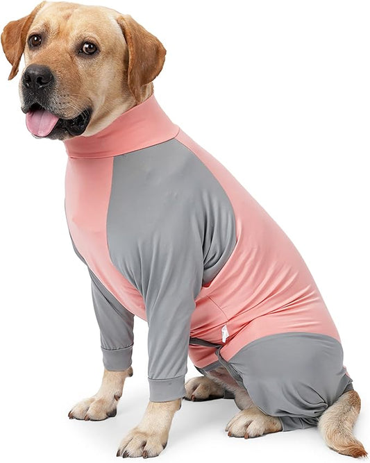 Dog Recovery Suit, Abdominal Wound After Surgery Wear, Prevent Licking Wounds, E-Collar & Cone Alternatives, Long Sleeve Postoperative Shirts Dog Pajamas Prevent Shedding(XL, Pink)-PawvioPets