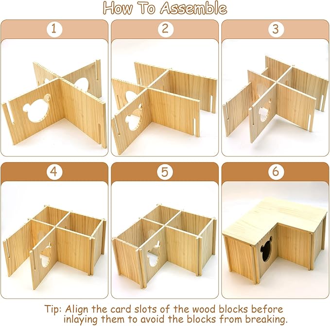 Fhiny Wooden Hamster House, Multi-Chamber Hamster Hideout & Tunnel Detachable Activity Room Exploring Toys Rats Habitat Decor for Dwarf Hamsters Gerbils Mice Lemmings (Small)-PawvioPets