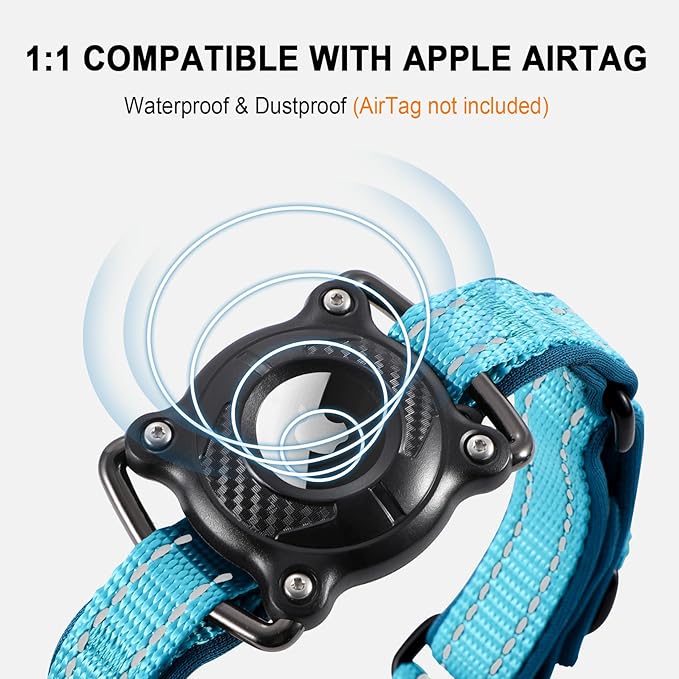 Airtag Dog Collar with Martingale Design, IP68 Waterproof Air Tag Collar Holder, Adjustable Reflective Soft Padded Nylon Dog Collar for Large Medium Small Dogs-PawvioPets