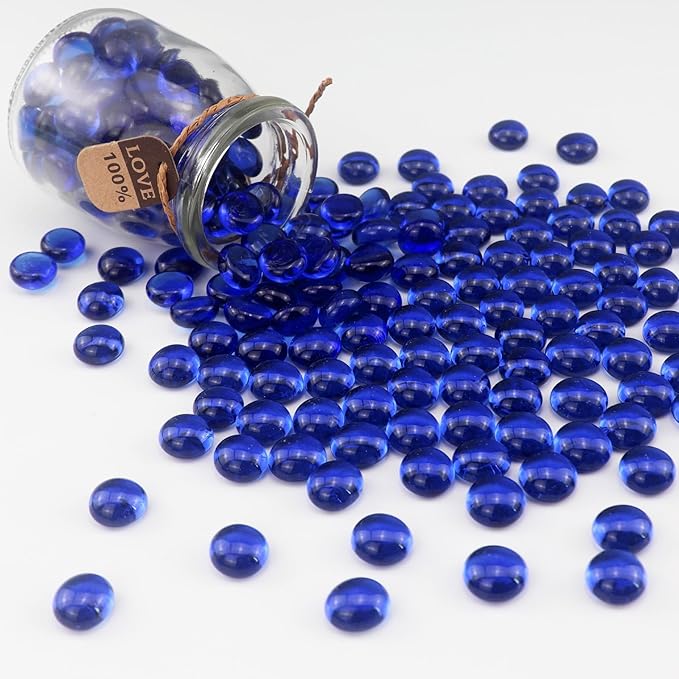 2.16LB Glass Beads Vase Filler Aquarium Gravel Decor Flat Glass Marbles Gems Pebbles Fish Tank Rocks Home Decorative Art Craft - Cobalt Blue-PawvioPets