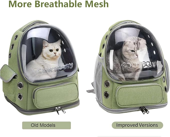Cat Backpack Carrier, Breathable Cat Carrier Large Space Bubble Pet Backpack for Kitty Small Dog up to 15lbs, Transparent & Foldable Pet Carrier for Travel Hiking-PawvioPets