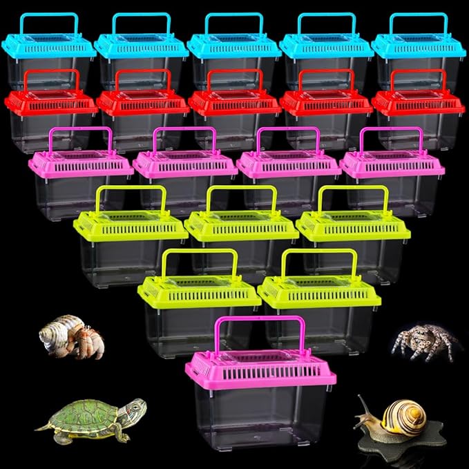 20 Pack Small Plastic Reptile Carrier Tarantula Enclosure Snake Breeding Box Hatching Container for Spider Fish Turtle Hermit Crab Bearded Dragon Lizard (5.1 x 3.5 x 3.5 Inch)-PawvioPets