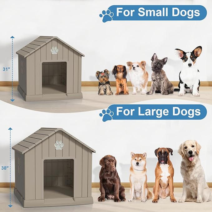 Dog House Indoor Outdoor for Small to Large Sized Dogs Resin Outdoor Dog House with Ventilation Puppy Shelter with Elevated Floor, Easy to Assemble, Blue-PawvioPets