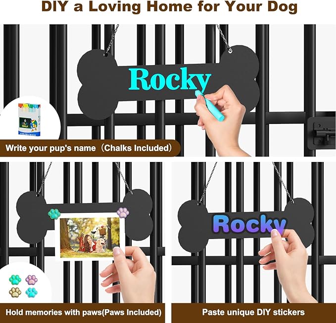 Easycom 41" Dog Crate Furniture Foldable, No Assembly Decorative Dog Kennel Indoor, Dog Crates for Large Dogs (40–65 lbs), Wooden Dog Cage with Adjustable Bowls and Name Tag, End Table, Rustic Brown-PawvioPets