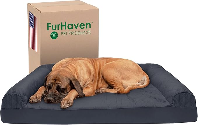 Furhaven Cooling Gel Dog Bed for Large Dogs w/ Removable Bolsters & Washable Cover, For Dogs Up to 125 lbs - Quilted Sofa - Iron Gray, Jumbo Plus/XXL-PawvioPets