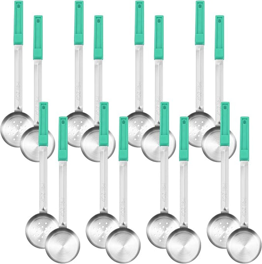 16 Pcs Portion Control Serving Spoons, Restaurant Measuring Serving Ladle Utensils, Portion Control Slotted Scoops for Weight Loss, Solid and Perforated Scoops(Green,4 oz)-PawvioPets