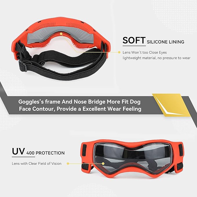Dog Goggles Dog Sunglasses for Medium Breed UV Protection Windproof with Adjustable Head Straps Chin Straps for Ride Car/Hiking Travel/On Beach-Orange-PawvioPets