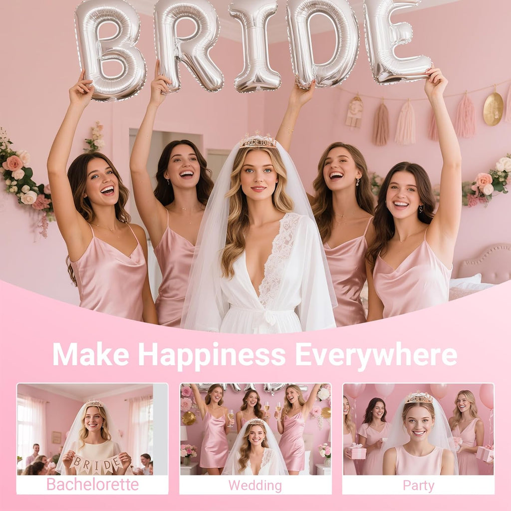 3Pcs Bride to Be Crown with Sash and Veil for Bachelorette Party Decorations，Bridal Shower Accessories for Gift, Favors