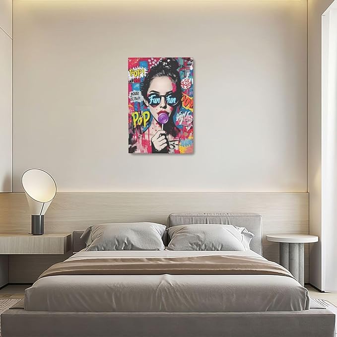 Fashion Women Wall Art Glam Modern Artwork for Girls Banksy Street Graffiti Pop Art Canvas Pictures Painting Print Framed Decorations Gifts for Bedroom Living Room Office 16"x24"-PawvioPets