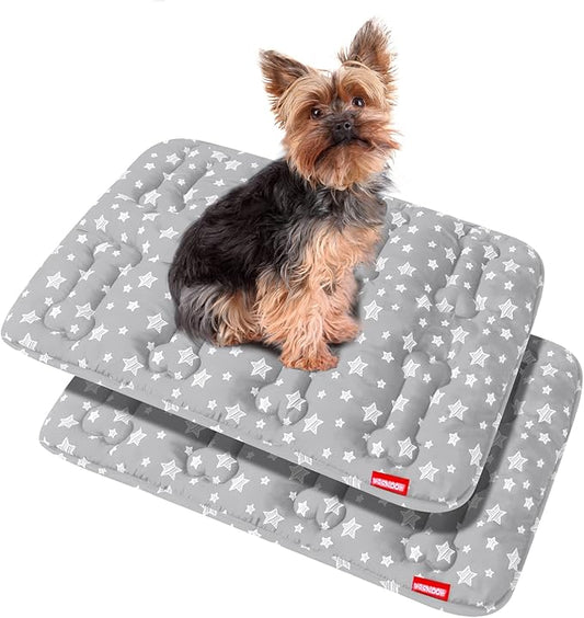 Dog Crate Mat (24" X 18") 2 Pack, Soft Dog Bed Mat with Cute Prints, Personalized Dog Crate Pad, Anti-Slip Bottom, Machine Washable Kennel Pad, Grey-PawvioPets