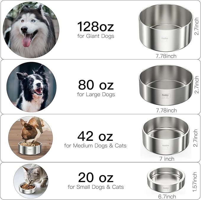 1Gallon Double Layer 304 Stainless Steel Dog Bowl - Insulated & Durable | Non-Slip Base | Easy to Clean | BPA-Free Safe Dog Water Bowl[128oz for Large Giant Breeds]-PawvioPets