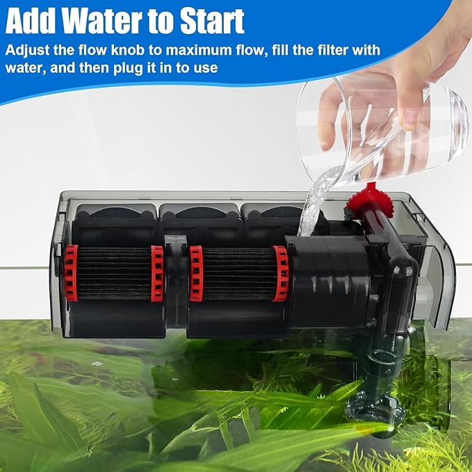 AQQA Aquarium Filter 20-50 Gallon Fish Tank Filters with Double Waterfall, Hang on Back Aquarium Filter with Bio-Wheel Power, Adjustable Flow, Quiet Efficient and Silent Operation (10W 125 GPH)-PawvioPets