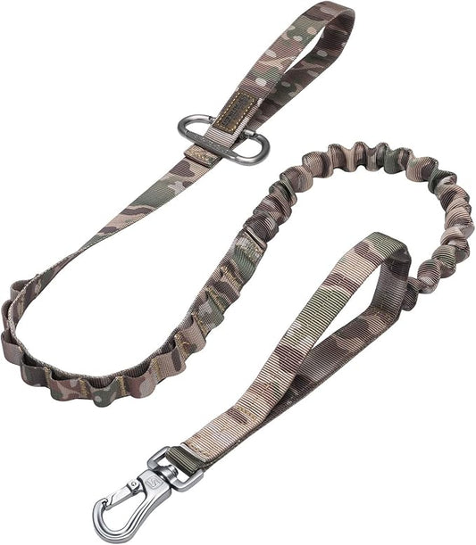 EXCELLENT ELITE SPANKER Bungee Dog Leash Tactical Nylon Adjustable Tactical No Pull Leads Rope for Dogs Quick Release Military Rope with 2 Control Handle (MCP)-PawvioPets
