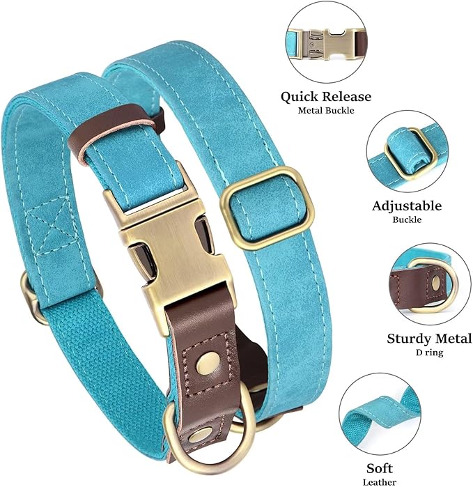 Didog Soft PU Leather Dog Collars for Small Dogs,Classic Adjustable Dog Collars with Quick Release Metal Buckle,Easy Clean and Comfortable with Nylon Lining,Light Blue,S Neck 10-15"-PawvioPets