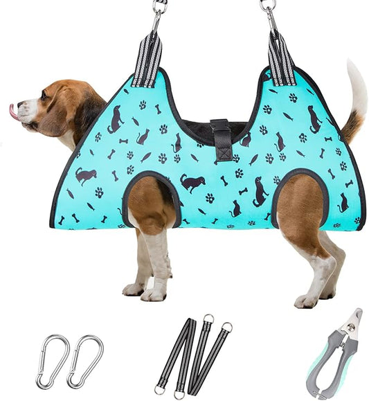 Dog Grooming Hammock - Pet Harness for Grooming Nail Trimming (M 40lb), Dog Sling for Nail Clipping, Dog Hanging Holder for Cutting Nail with Nail Clippers-PawvioPets