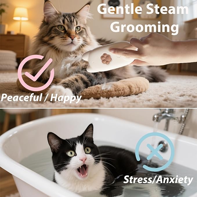 4 in 1 Cat Steam Brush Rechargeable Anti-Static Pet Spray Hair Removal Comb for Shedding and Grooming Multi-functional Pet Massage Brushes for Cats Dogs Small Animals-PawvioPets