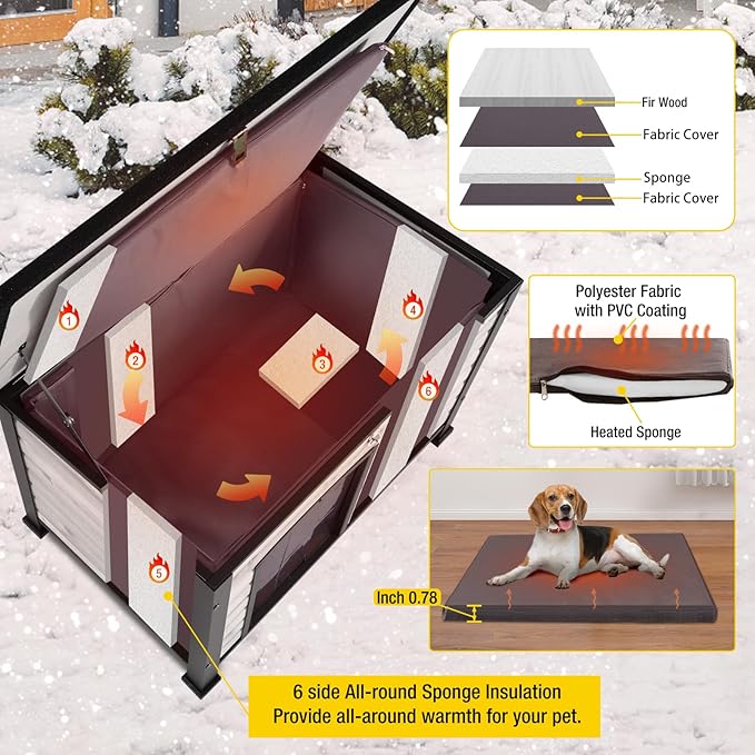 Aivituvin Dog House Outdoor with Insulated Liner, Weatherproof Dog House for Winter, Suitable for Small & Medium & Large Dogs with Unique All-Around Iron Frame(Off-White)-PawvioPets