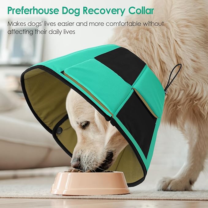Dog Recovery Collar Cone for Medium Dogs, Adjustable Dog Cone Alternative After Surgery for Dogs to Stop Licking, Breathable Soft Cone for Medium Large Dogs, Green M-PawvioPets