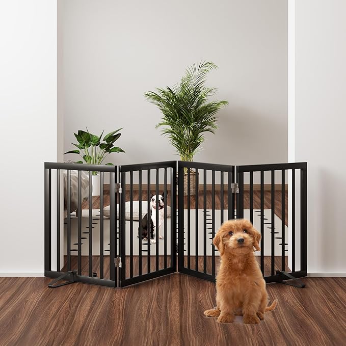 Black 37-74" Dog Gate Foldable Dog Gates for Doorways Stairs House Freestanding Pet Gate Puppy Barries 24 inches Tall-PawvioPets
