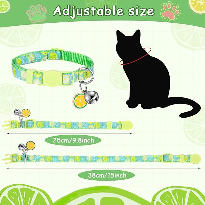 Frienda 12 Pcs Spring Summer Breakaway Cats Collars Girl Cat Safety Adjustable Collars with Bell and Summer Fruit Patterns Pendants Set for Pets Decoration(Medium)-PawvioPets