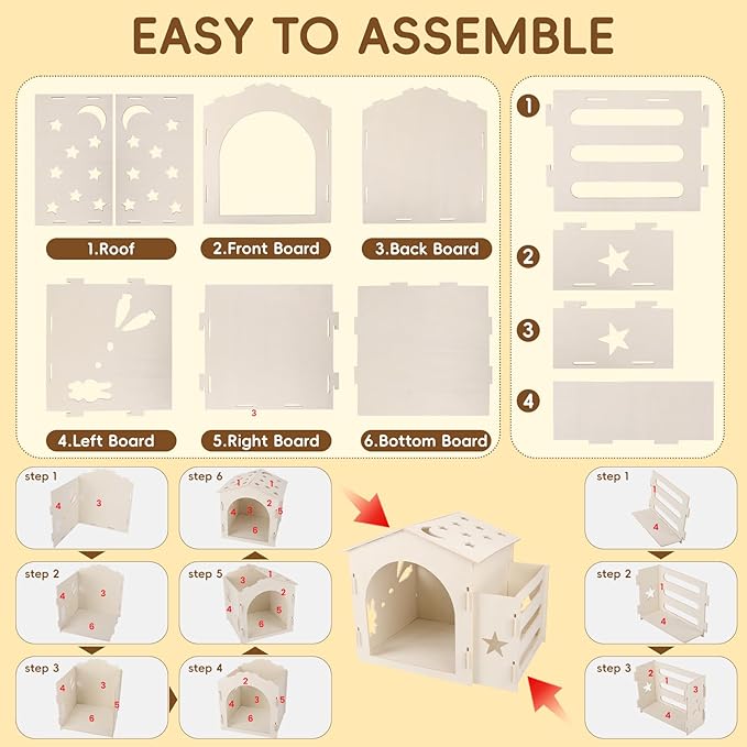 Extra Large Rabbit House & Rabbit Hay Feeder, Indoor Bunny Hideout with Feeder, Small Animal Houses & Habitats and Guinea Pig Hay Feeder-PawvioPets