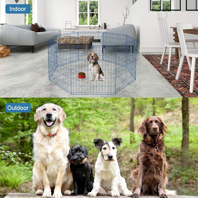 30 Tall Dog Blue Playpen Crate Fence Pet Kennel Play Pen Exercise Cage -8 Panel-PawvioPets