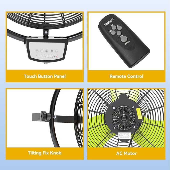 20 Inch Wall Metal Fan Pro Series Remote Control, High Velocity Wall Mount Fans for Commercial, Residential, Warehouse, Covered Patio, Shop, Garage, Barn 3 Speed 5200 CFM UL Safety Listed-PawvioPets