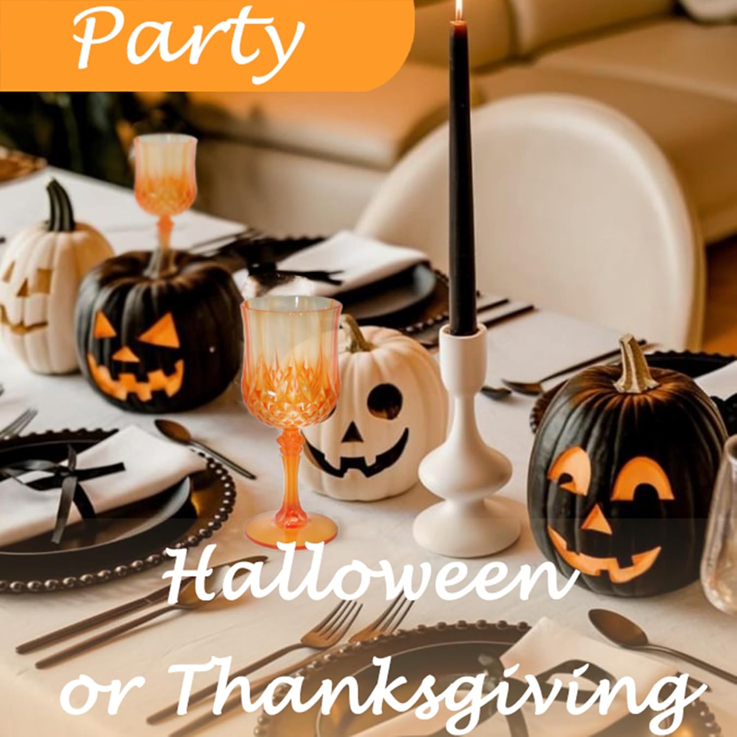 Plastic Wine Glasses，Orange Goblets Vintage Style Cordial Drinking Glasses for Wedding Reception, Halloween Grand Event Party Supplies (24, Pumpkin orange)