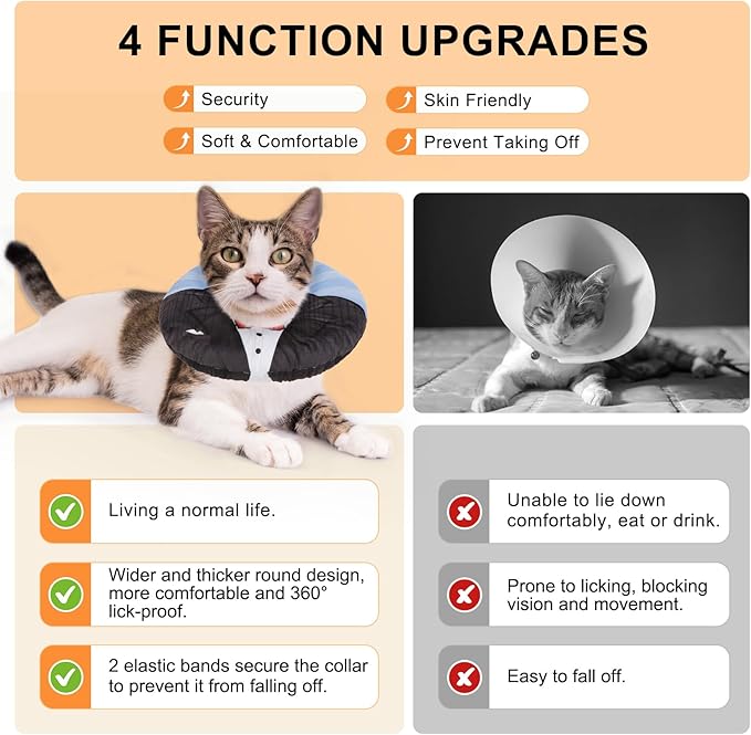 BEAUTYZOO Cat Cone Collar Soft, Cat Recovery E Collars After Surgery to Stop Licking, Adjustable Elizabeth Circle Collar Cute Pet Donut Pillow for Cats Kitten Puppy Small Dogs, Black Suit M-PawvioPets