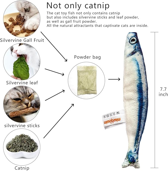 6 PCS Cat Fish Toy Soft and Durable,Cat nip Toy with Catnip Inside, Kicker Toys for Indoor Kitten Exercise,Kitty Teething Chew Toy (6 Sauries)-PawvioPets