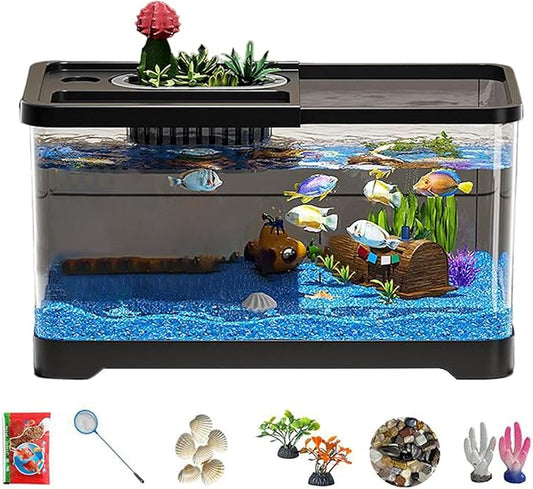 Fish Tank Starter Kit - Small Aquarium | Fish Tank Starter Kit With Filter And Light | Gallon Small Aquarium | Underwater Landscape Decoration, Compact Glass Aquariums Set For Den Living Room Dorm Kid-PawvioPets