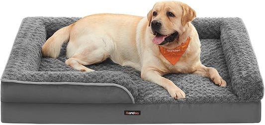 Feandrea Orthopaedic Dog Bed for Large Dogs, Waterproof Dog Sofa Bed with Removable Washable Cover, 42 x 32 x 7 Inches, Slate Gray UPGW253G02-PawvioPets