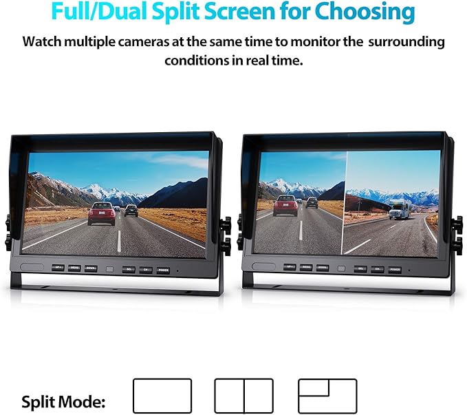 Fookoo Ⅱ HD Wired Backup Camera System Kit,10 inch Dual Split Screen Monitor with Recording IP69 Waterproof Front View Rear View Cameras Parking Lines for Truck/Semi-Trailer/Box Truck/RV(DY102)-PawvioPets
