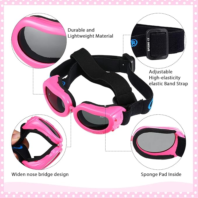 Frienda Dog Helmet and Goggles, UV Protection Doggy Sunglasses and 4 Inch Padded Puppy Motorcycle Helmet Adorable Dog Goggles with Adjustable Belt for Small Dogs Puppy Riding(Pink,S)-PawvioPets