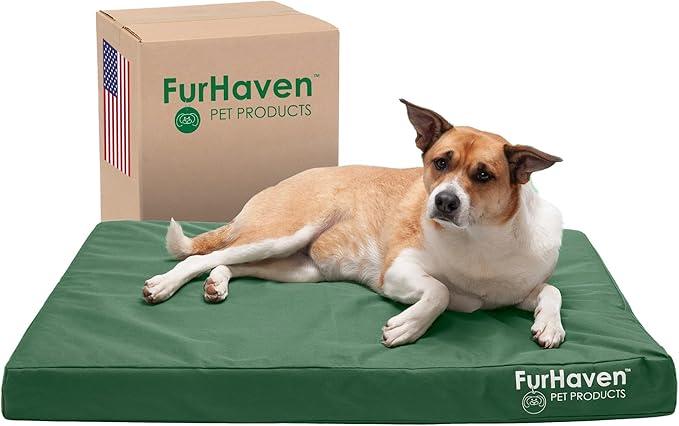 Furhaven Water-Resistant Cooling Gel Dog Bed for Large/Medium Dogs w/ Removable Washable Cover, For Dogs Up to 55 lbs - Indoor/Outdoor Logo Print Oxford Polycanvas Mattress - Forest, Large-PawvioPets