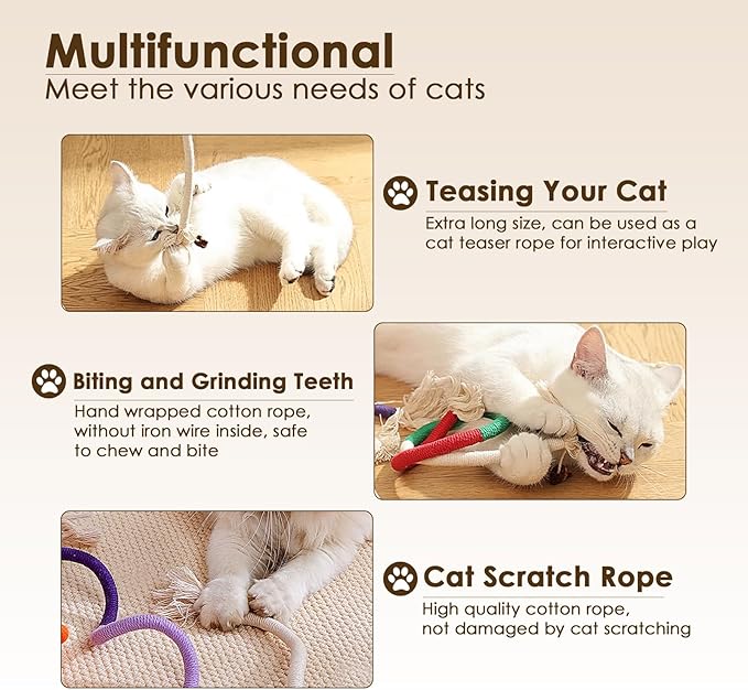 3 PCS Cotton Rope Cat Toys for Indoor Cats, Interactive Cat Rope Toys with Silvervine Fruit for Cats and Kittens, Handmade Pet Chew Toys for Teeth Cleaning-PawvioPets