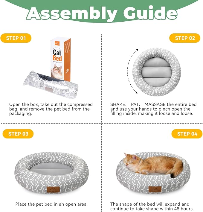 Cat Bed, 20In Dog Beds for Small Dogs, Calming Cat & Dog Beds for Indoor Pets, Pet Beds Comfortable Donut Round Ultra Soft (Grey Pattern, 20.0" L x 20.0" W x 6.5" Th)-PawvioPets