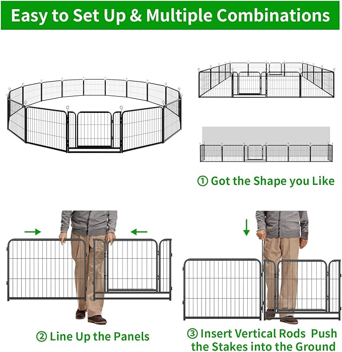 Dog Playpen Outdoor Extra Wide 16 Piece Panels Heavy Duty Dog Fence 24" Height Anti-Rust with Doors Portable for RV Camping Yard, Total 29FT, 68 Sq.ft, Snowy Black-PawvioPets