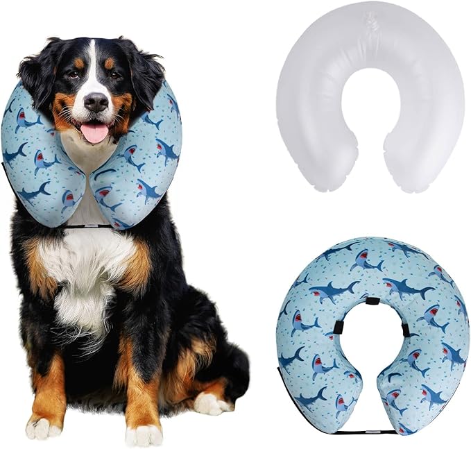 CuteBone Inflatable Dog Cone with Removable Soft Fleece Covers for Small/Medium/Large Dogs and Cats Neck Donut Collar After Surgery GWB05L-PawvioPets