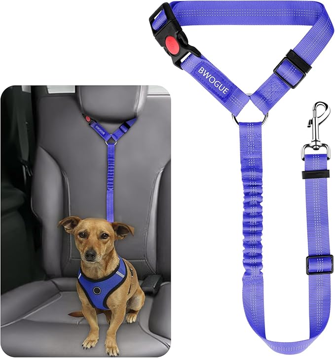BWOGUE Pet Dog Cat Seat Belts, Car Headrest Restraint Adjustable Safety Leads Vehicle Seatbelt Harness (1 Pack)-PawvioPets