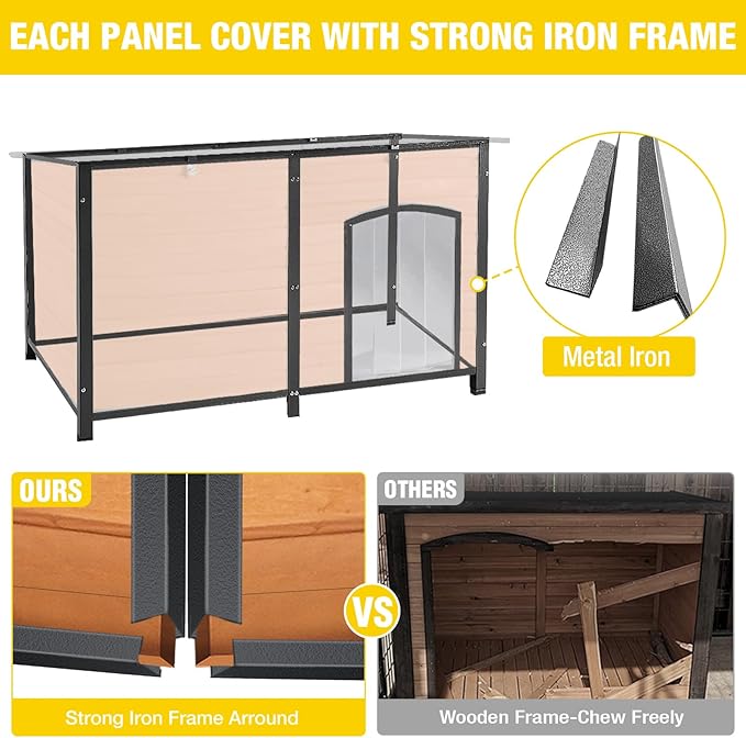Aivituvin Dog House Outdoor 59" Extra Large Insulated Dog Kennel with Movable Insulation Liner,All-Around Iron Frame-PawvioPets