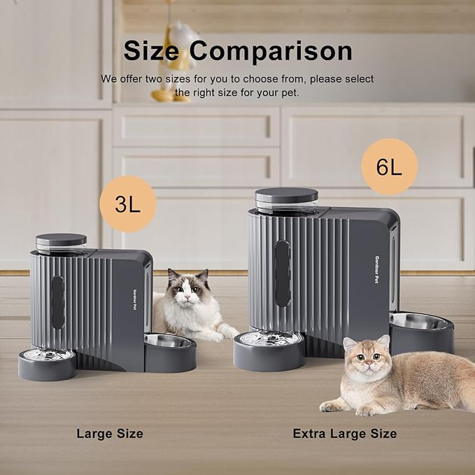 Gardner Pet Automatic Gravity Cat Food Feeder and Water Dispenser Stainless Steel Two-in-One Set Large Capacity Dispenser for Medium, Large Dogs, Puppies, Kittens, Rabbits-(1.6 Gallons x 2)-PawvioPets