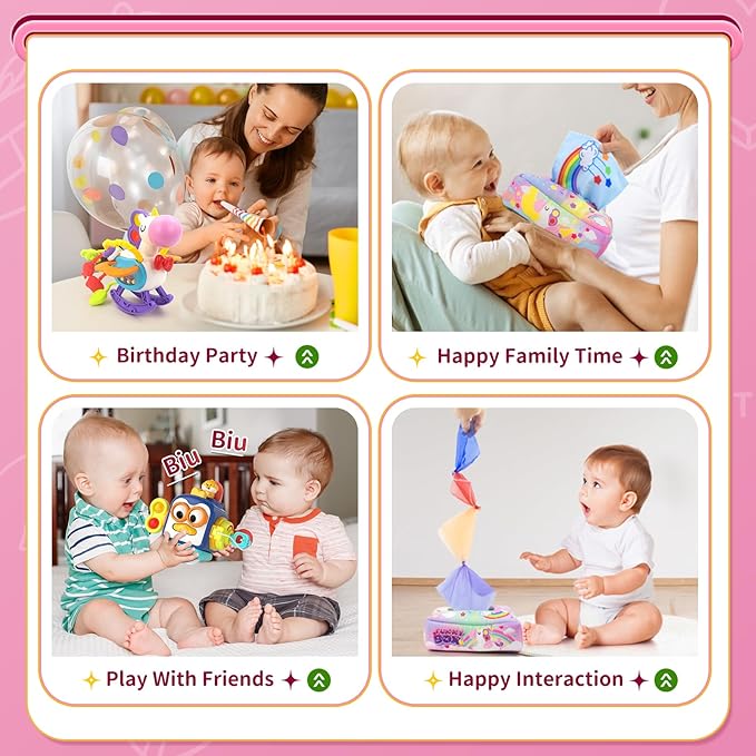 3 in1 Baby Toys 12 to 18 Months - Busy Board Sensory Toys, Tissue Box Toy, Pull String Teether, Learning Toy for Babies, Infant Gifts for 12 18 Months Old-PawvioPets