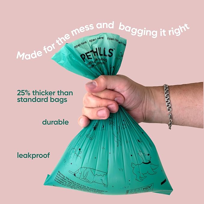 Compostable Dog Poop Bags – 120 Count Refill Rolls, TÜV OK Compost HOME Certified, Plant-Based Materials, Leakproof, Unscented, Extra Thick, Fits All Dispensers-PawvioPets